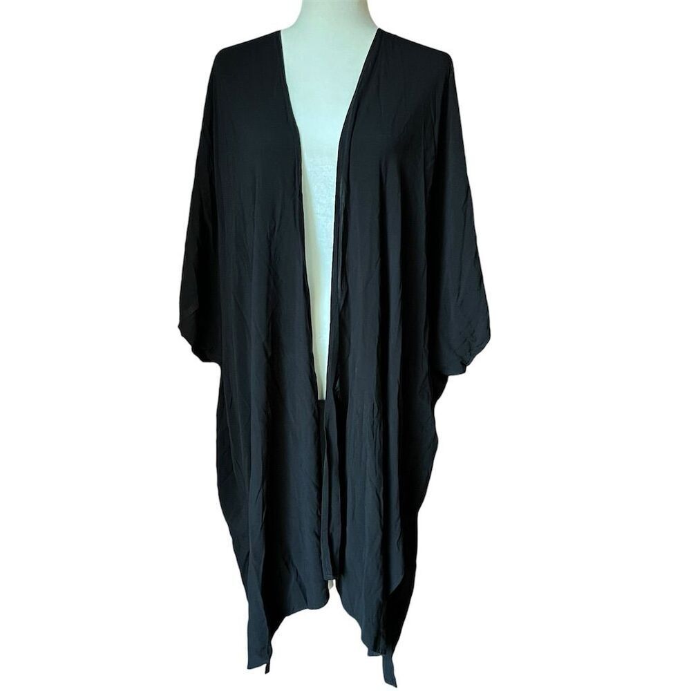 Black Open Front Poncho Cardigan Kimono Wrap One Size Women's Casual​​